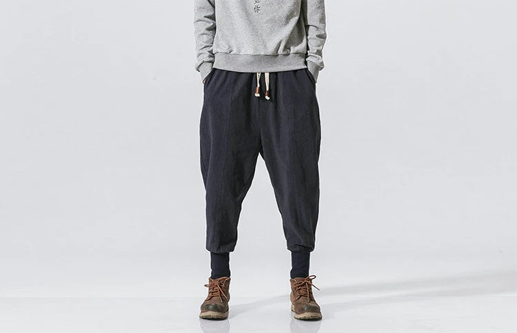 Pantalones harén de lino y algodón para hombre