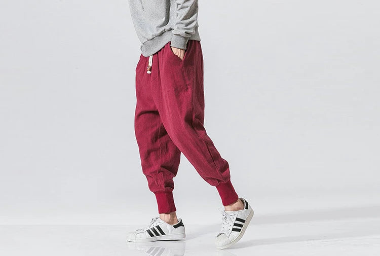 Pantalones harén de lino y algodón para hombre