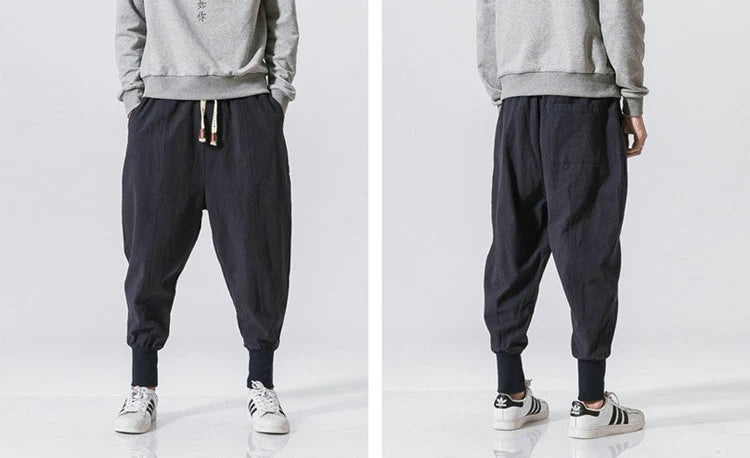 Pantalones harén de lino y algodón para hombre