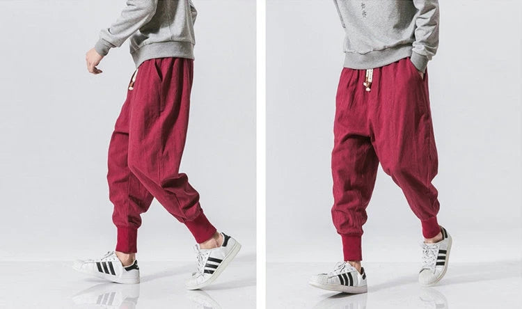 Pantalones harén de lino y algodón para hombre