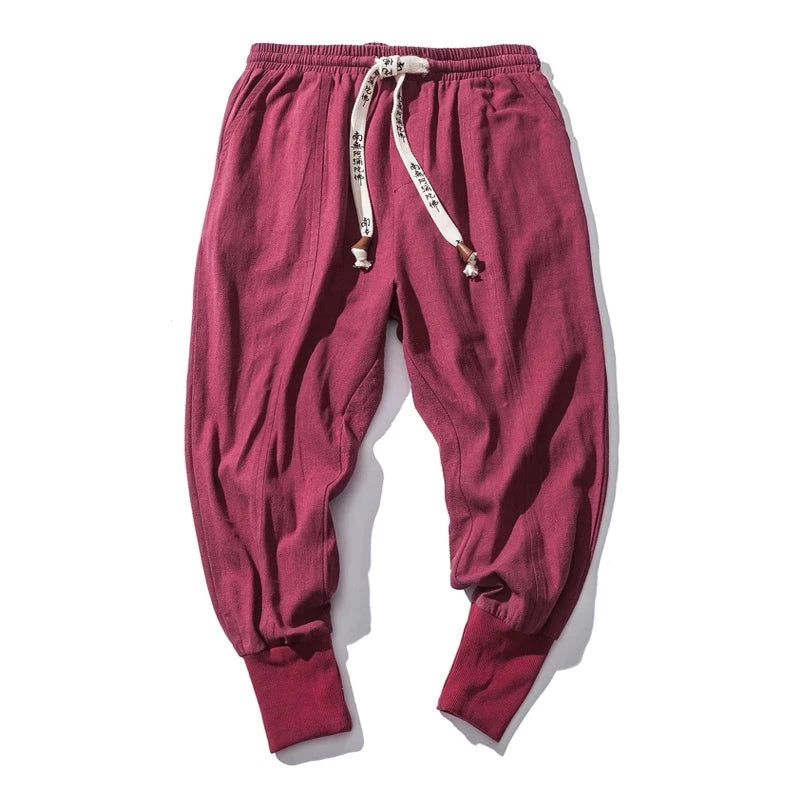 Pantalones harén de lino y algodón para hombre