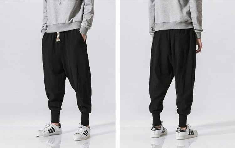 Pantalones harén de lino y algodón para hombre
