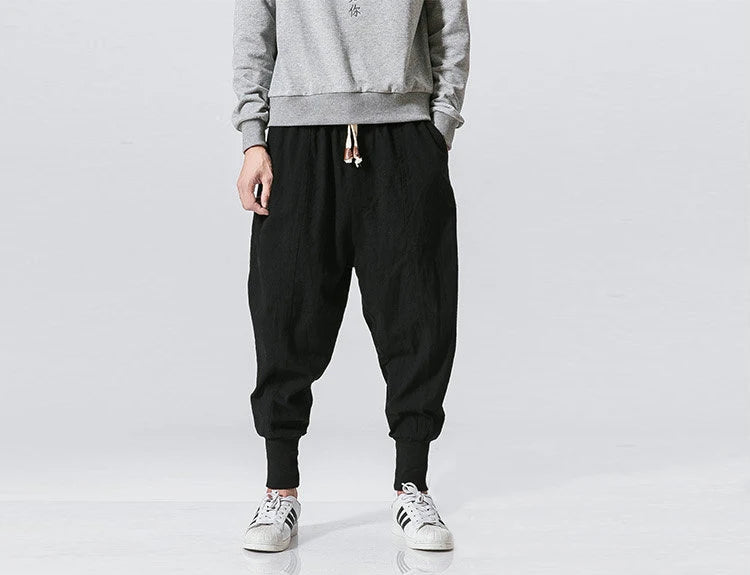 Pantalones harén de lino y algodón para hombre
