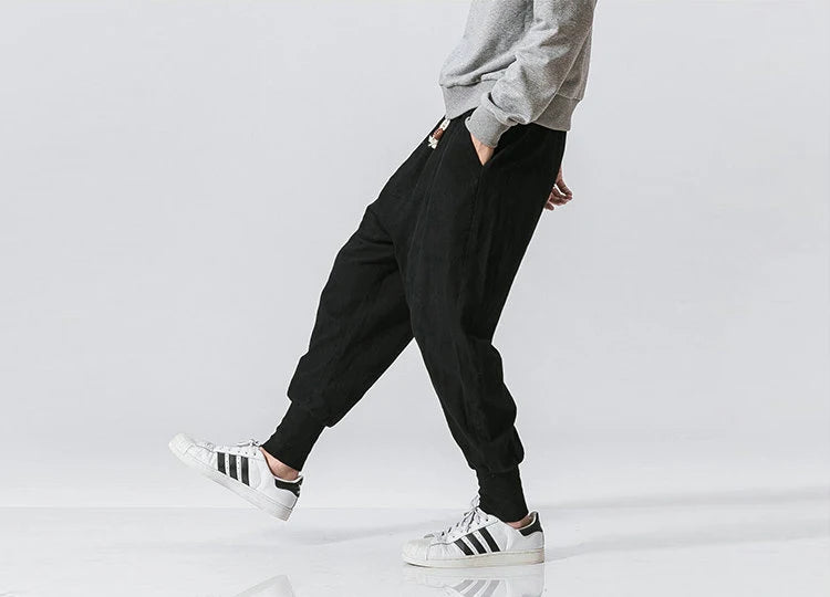 Pantalones harén de lino y algodón para hombre