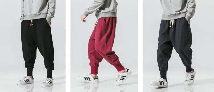 Pantalones harén de lino y algodón para hombre
