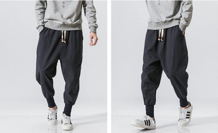 Pantalones harén de lino y algodón para hombre