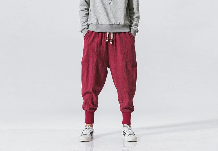 Pantalones harén de lino y algodón para hombre