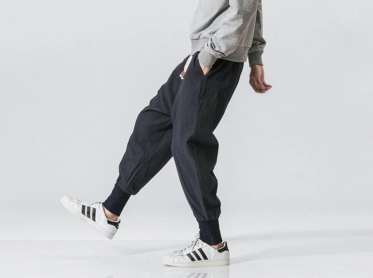Pantalones harén de lino y algodón para hombre