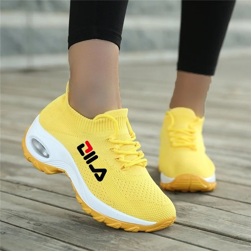 Zapatillas de tenis para mujer, de malla transpirable, con aumento de altura, sin cordones, para exteriores, con plataforma y suela gruesa