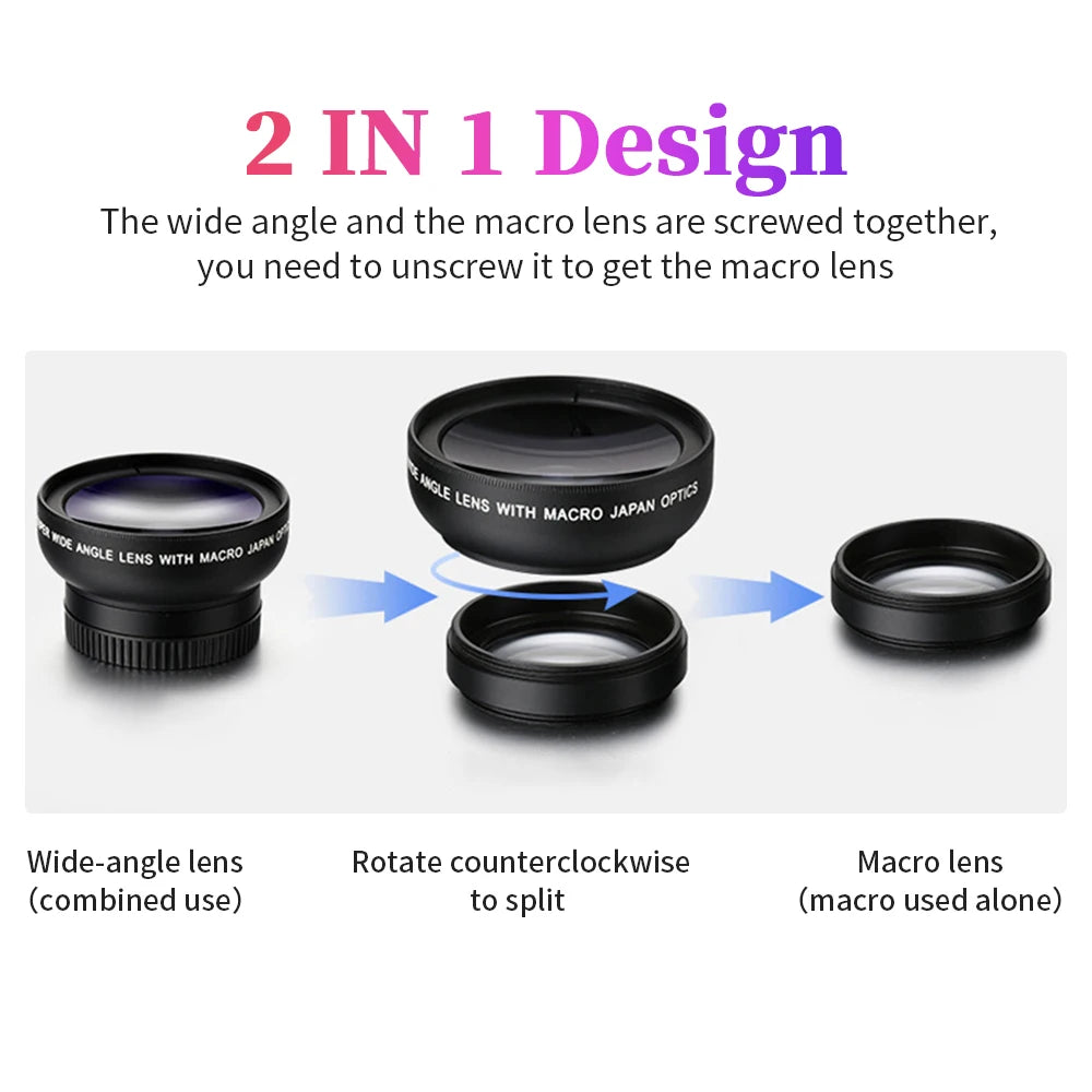 Clip de lente universal 2 en 1 de 37 mm para teléfono móvil