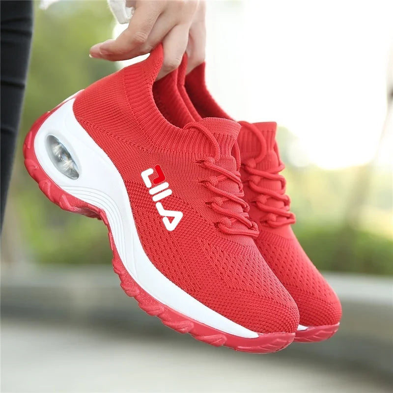 Zapatillas de tenis para mujer, de malla transpirable, con aumento de altura, sin cordones, para exteriores, con plataforma y suela gruesa
