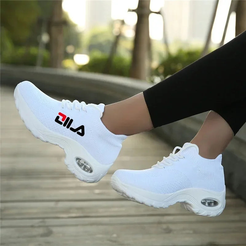 Zapatillas de tenis para mujer, de malla transpirable, con aumento de altura, sin cordones, para exteriores, con plataforma y suela gruesa