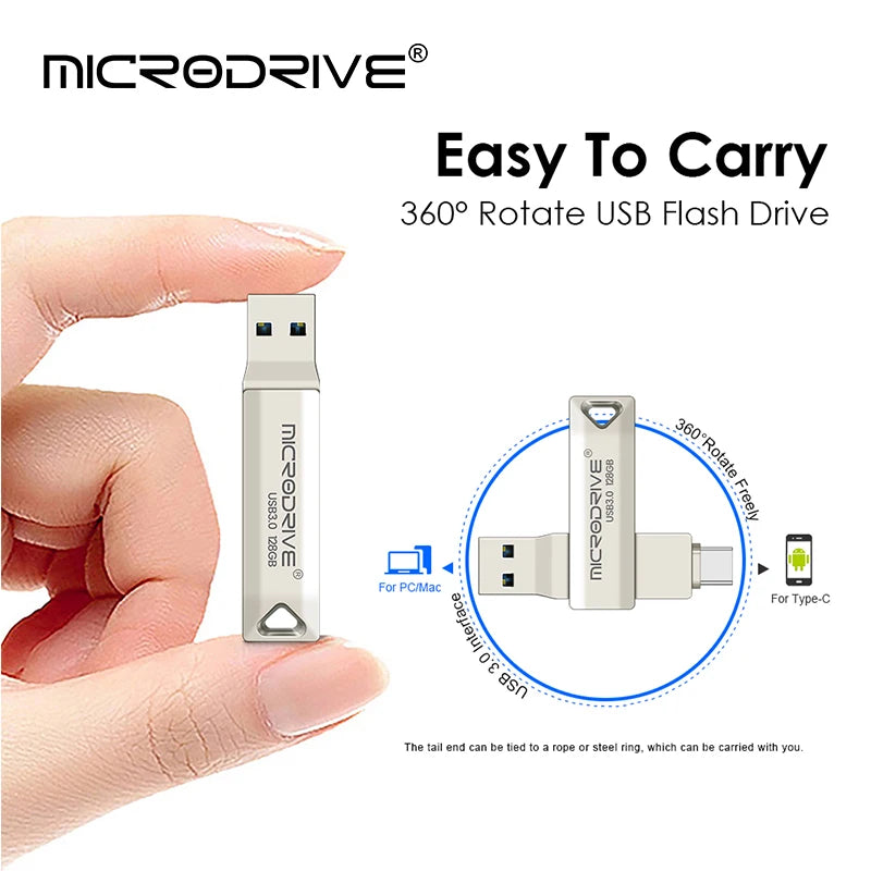 Memoria USB 3.0 de metal OTG tipo C, memoria USB