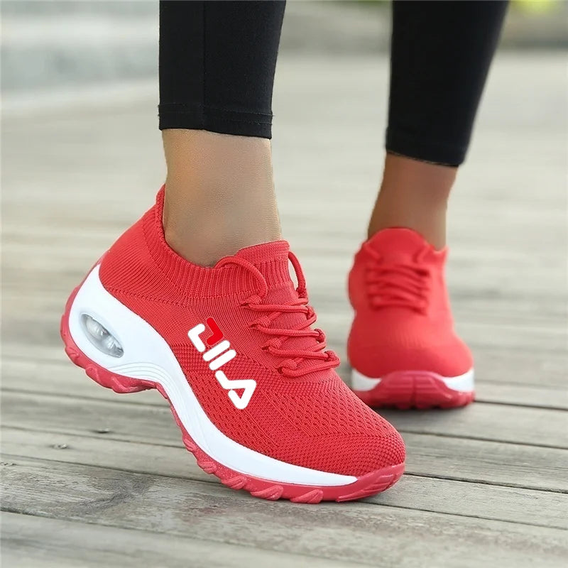 Zapatillas de tenis para mujer, de malla transpirable, con aumento de altura, sin cordones, para exteriores, con plataforma y suela gruesa