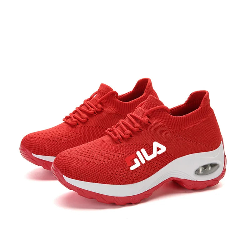 Zapatillas de tenis para mujer, de malla transpirable, con aumento de altura, sin cordones, para exteriores, con plataforma y suela gruesa