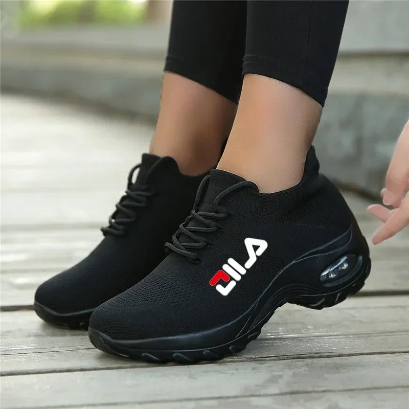 Zapatillas de tenis para mujer, de malla transpirable, con aumento de altura, sin cordones, para exteriores, con plataforma y suela gruesa