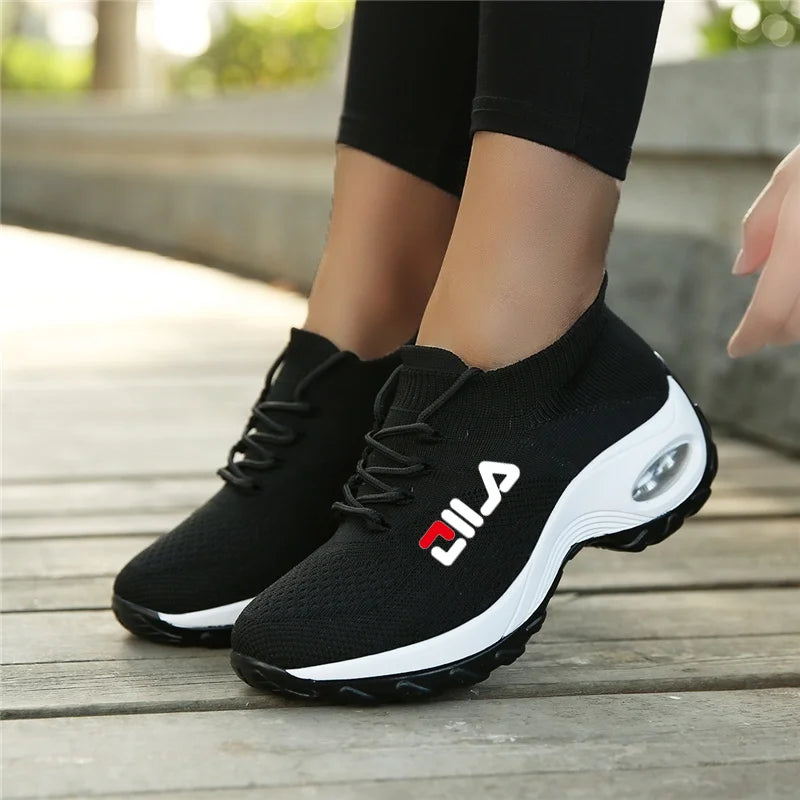 Zapatillas de tenis para mujer, de malla transpirable, con aumento de altura, sin cordones, para exteriores, con plataforma y suela gruesa