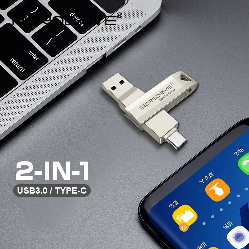 Memoria USB 3.0 de metal OTG tipo C, memoria USB