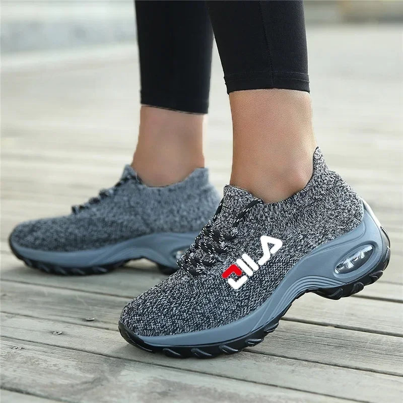 Zapatillas de tenis para mujer, de malla transpirable, con aumento de altura, sin cordones, para exteriores, con plataforma y suela gruesa