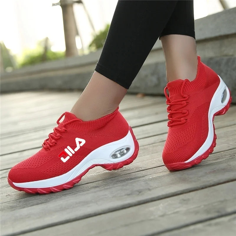 Zapatillas de tenis para mujer, de malla transpirable, con aumento de altura, sin cordones, para exteriores, con plataforma y suela gruesa