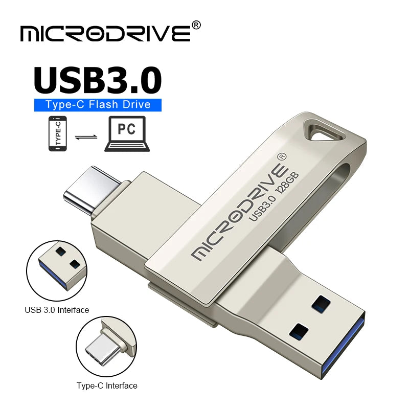 Memoria USB 3.0 de metal OTG tipo C, memoria USB