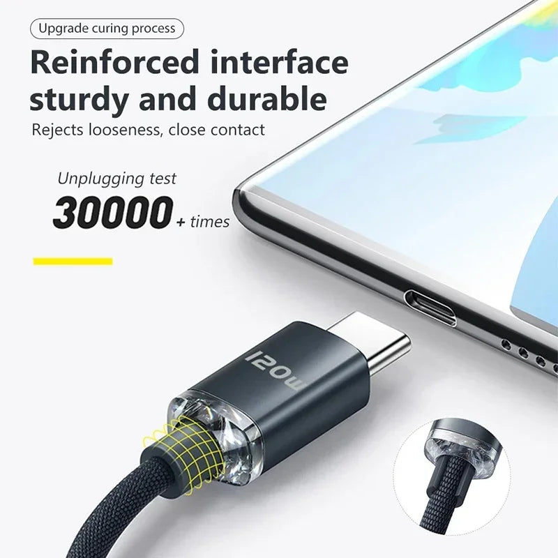 Cable de carga rápida USB tipo C de 120 W y 6 A
