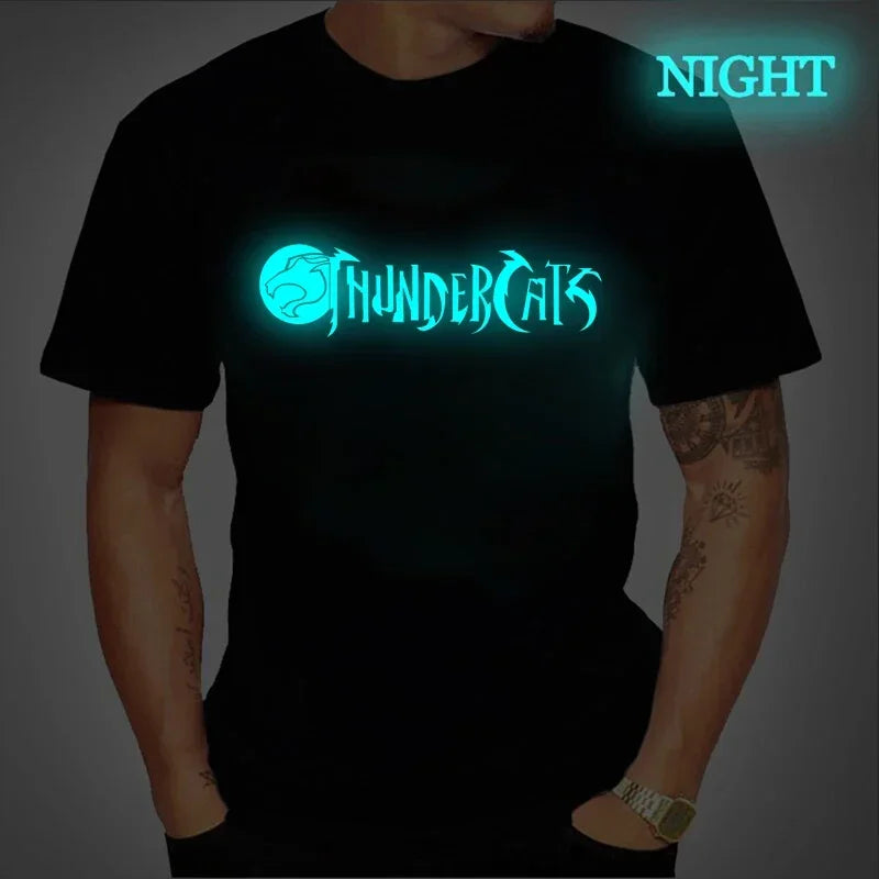Camiseta luminosa ThunderCat para hombre, moda informal, manga corta, cuello redondo, ropa para hombre, camiseta hipster brillante ThunderCat