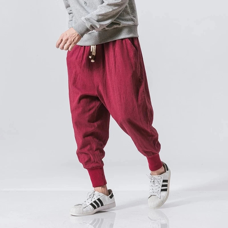 Pantalones harén de lino y algodón para hombre
