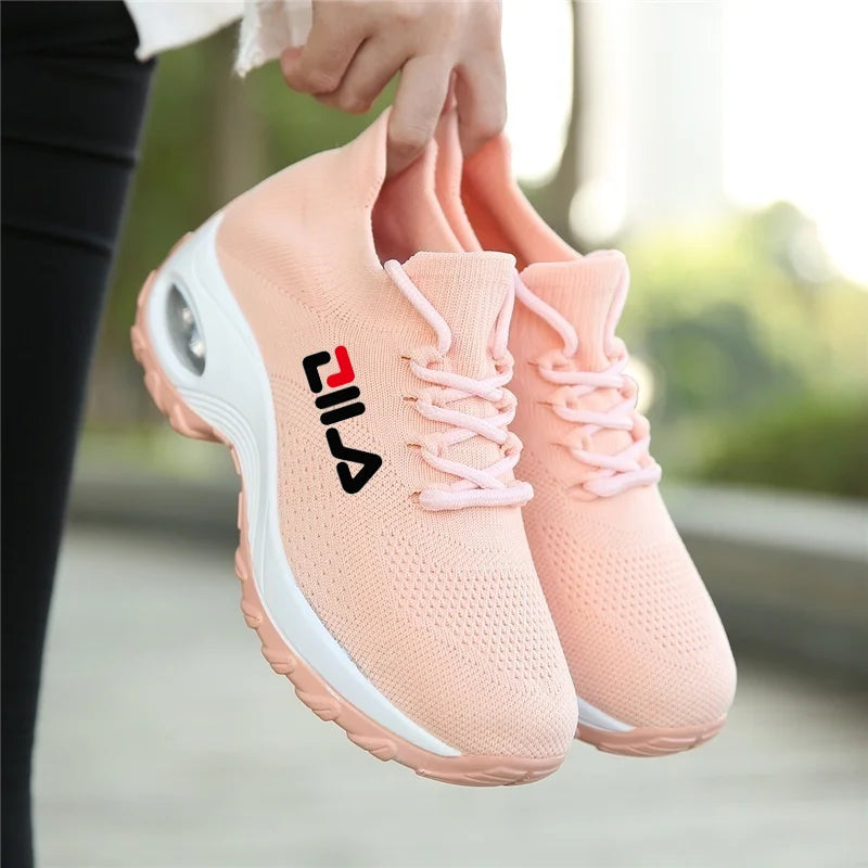 Zapatillas de tenis para mujer, de malla transpirable, con aumento de altura, sin cordones, para exteriores, con plataforma y suela gruesa