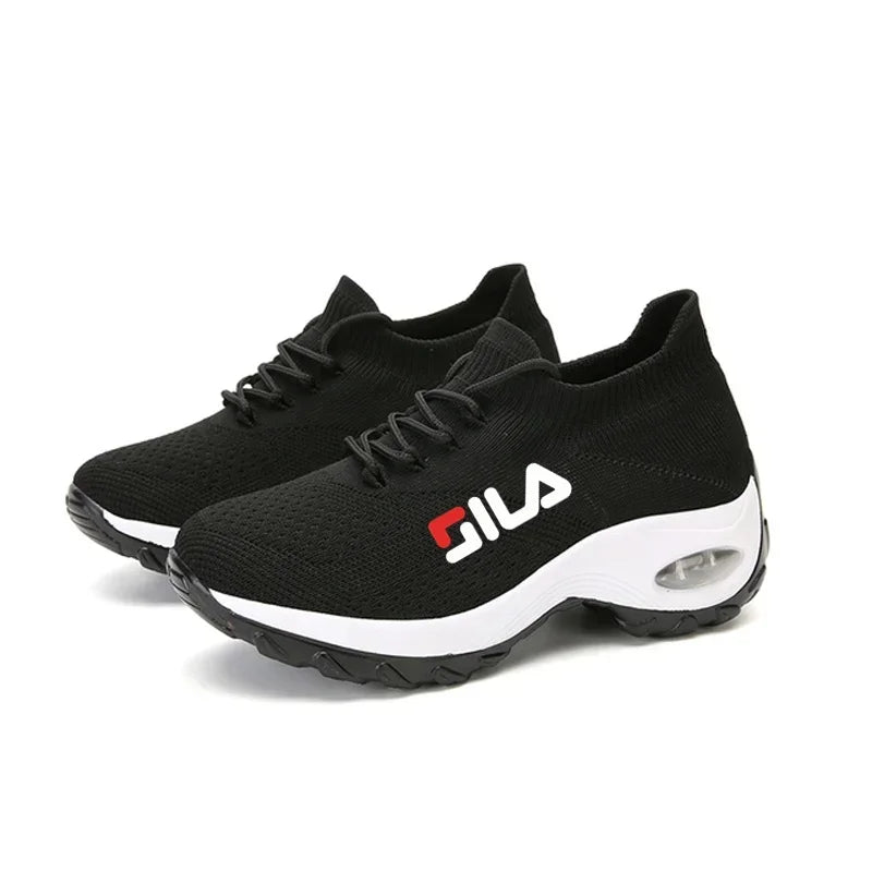 Zapatillas de tenis para mujer, de malla transpirable, con aumento de altura, sin cordones, para exteriores, con plataforma y suela gruesa