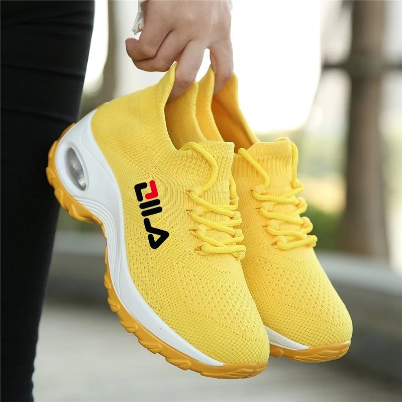Zapatillas de tenis para mujer, de malla transpirable, con aumento de altura, sin cordones, para exteriores, con plataforma y suela gruesa