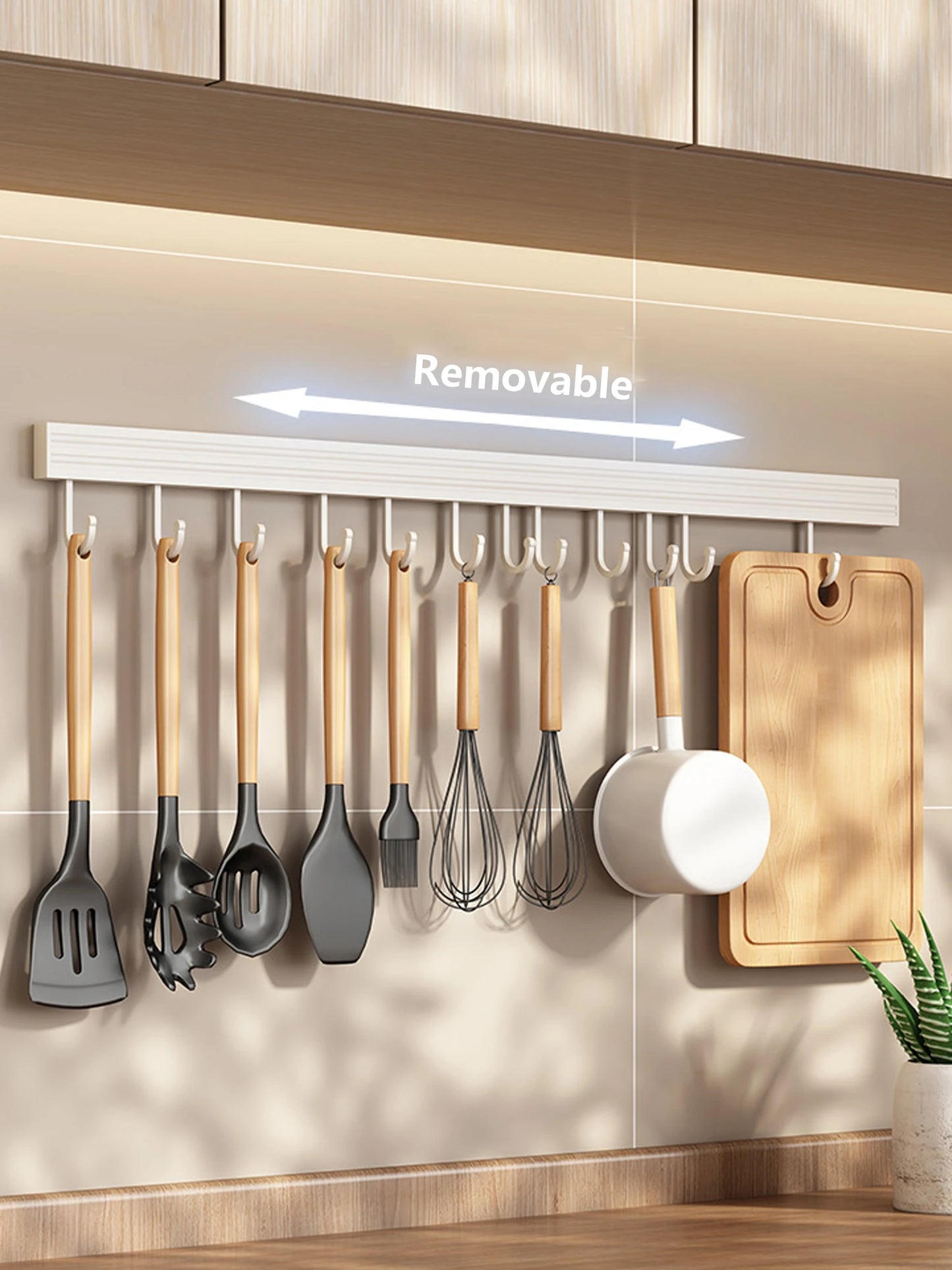 Wall Mounted Kitchen Hook Rack No-Punching Wall Hangers Rail Kitchen Utensils Rack Spoon Shovel Chopping Board Storage Rack