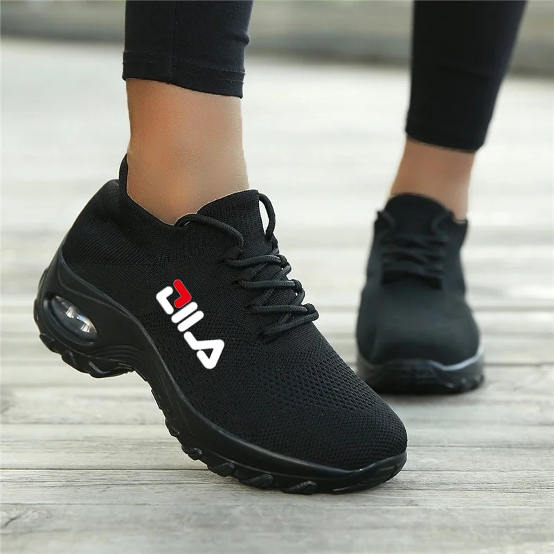 Zapatillas de tenis para mujer, de malla transpirable, con aumento de altura, sin cordones, para exteriores, con plataforma y suela gruesa