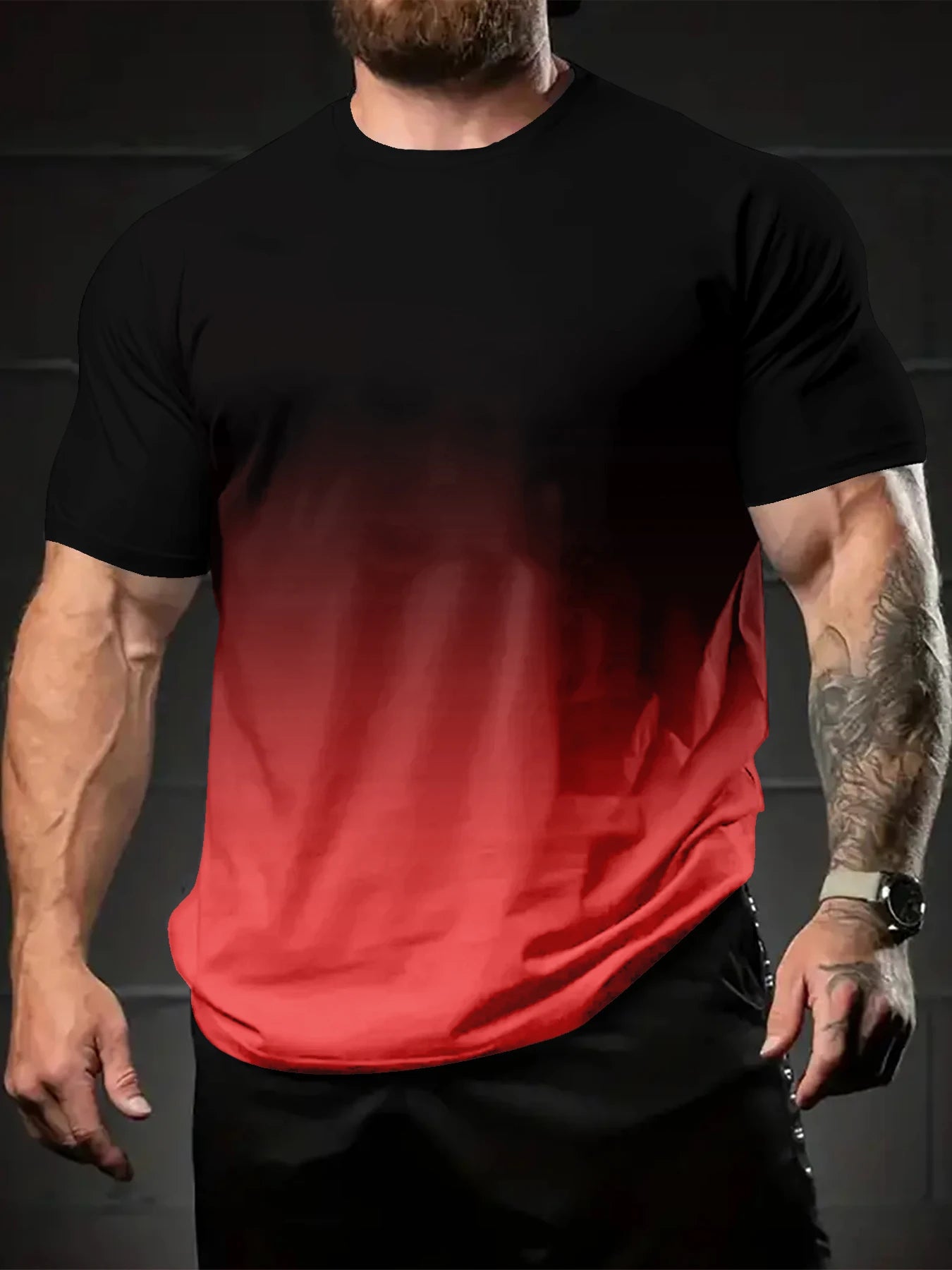 Mens Minimalist Gradient Colour Vibrant Lightning Bolt Print T-Shirt Summer Leisure Short Sleeve Crew Neck Loose Quick Dry Tops