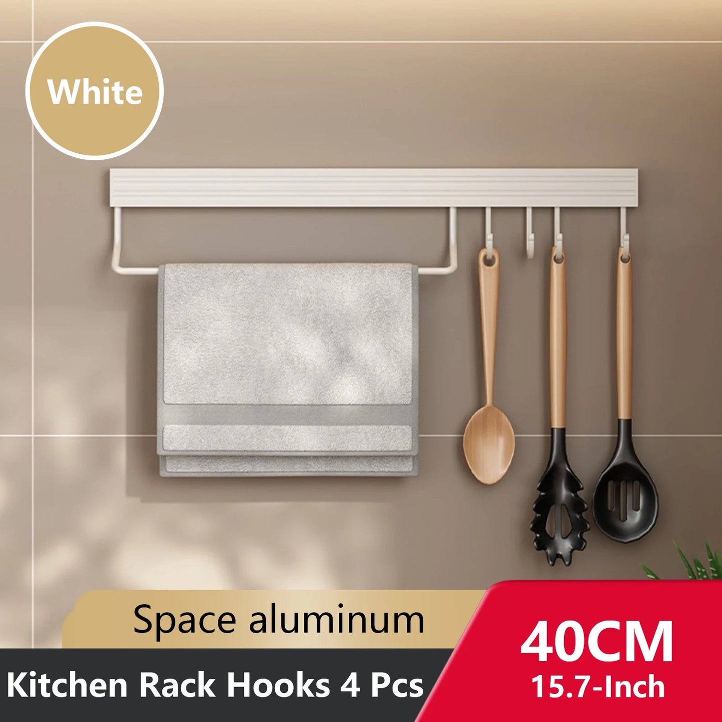 Wall Mounted Kitchen Hook Rack No-Punching Wall Hangers Rail Kitchen Utensils Rack Spoon Shovel Chopping Board Storage Rack