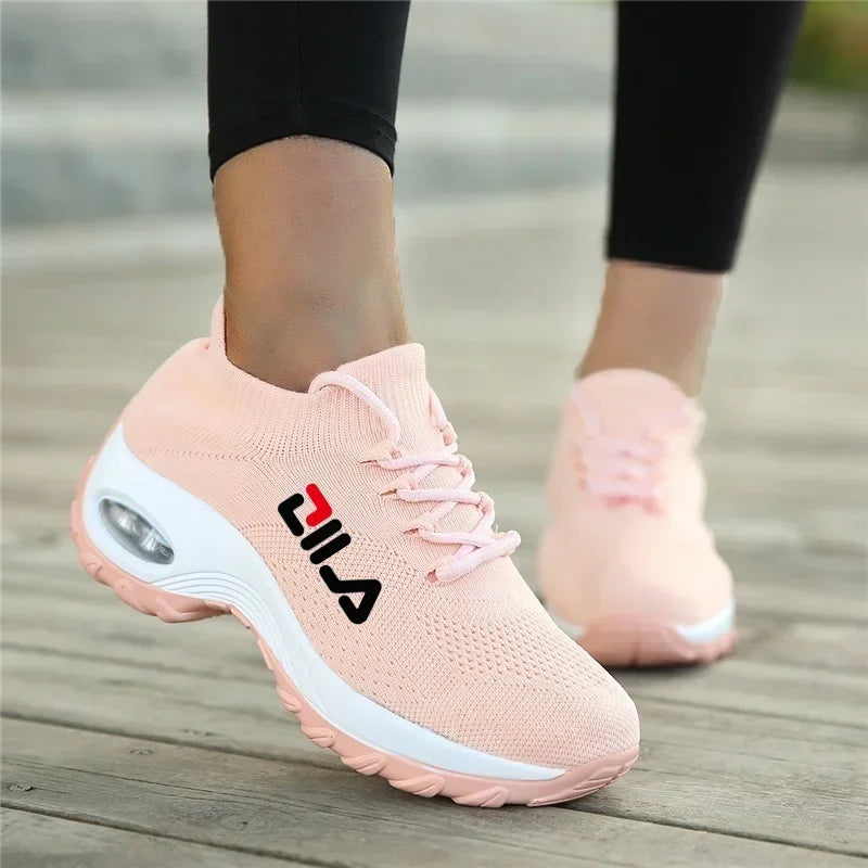 Zapatillas de tenis para mujer, de malla transpirable, con aumento de altura, sin cordones, para exteriores, con plataforma y suela gruesa