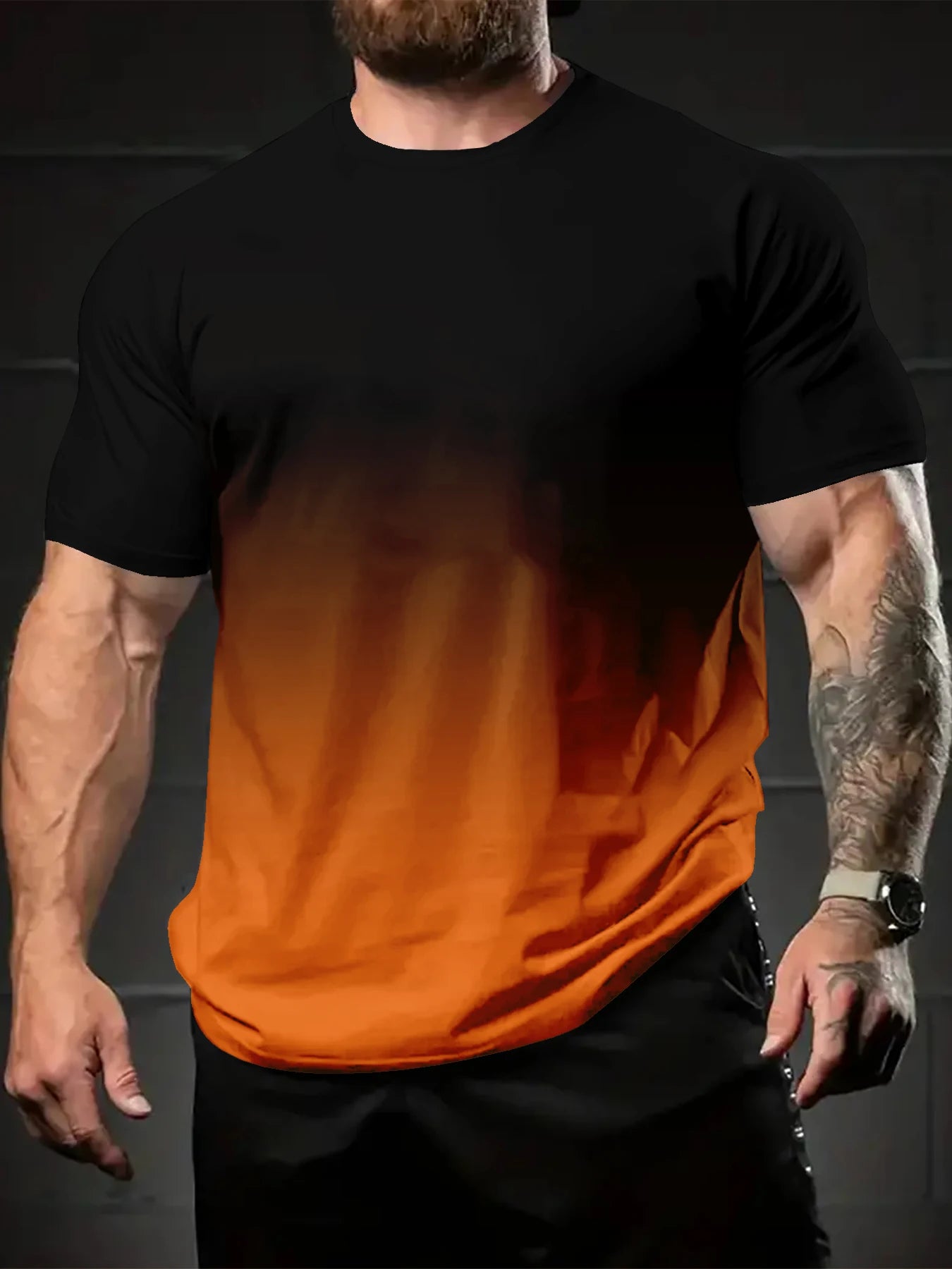 Mens Minimalist Gradient Colour Vibrant Lightning Bolt Print T-Shirt Summer Leisure Short Sleeve Crew Neck Loose Quick Dry Tops