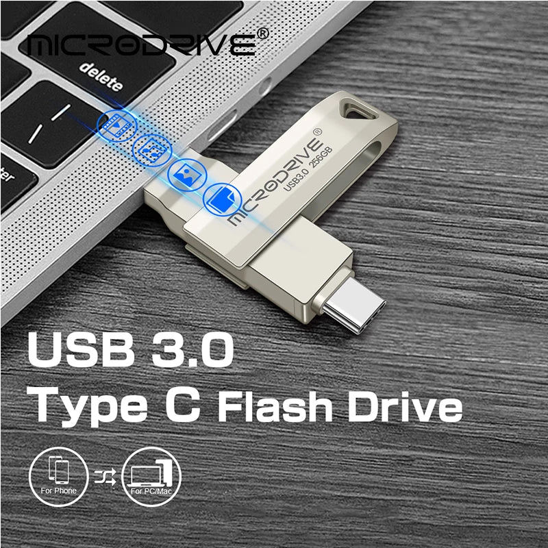 Memoria USB 3.0 de metal OTG tipo C, memoria USB