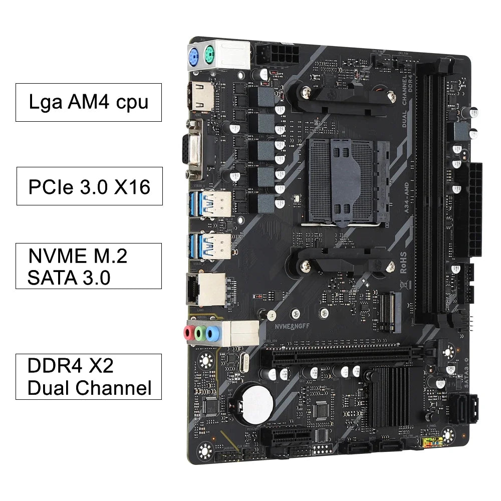 Kit Kllisre A320 CPU AMD Ryzen R5 2600 Memoria DDR4 16 GB 3200 MHz Placa base a320m