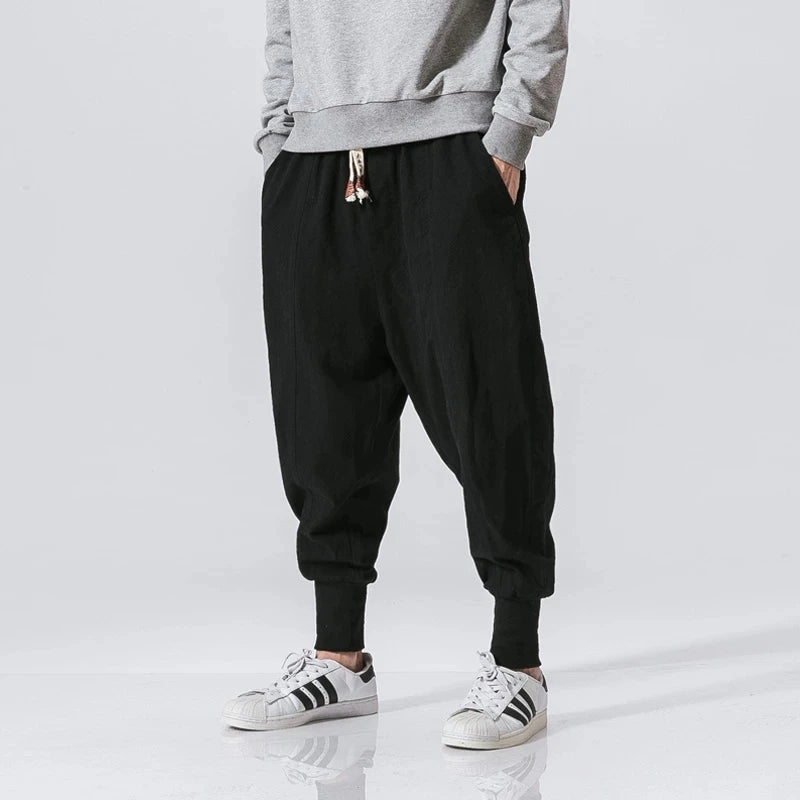 Pantalones harén de lino y algodón para hombre