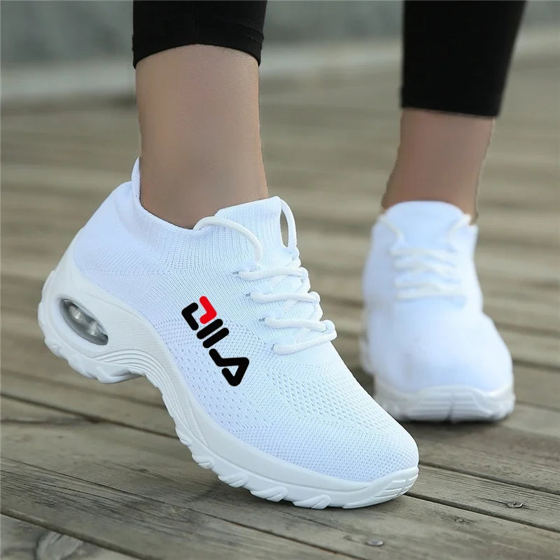 Zapatillas de tenis para mujer, de malla transpirable, con aumento de altura, sin cordones, para exteriores, con plataforma y suela gruesa