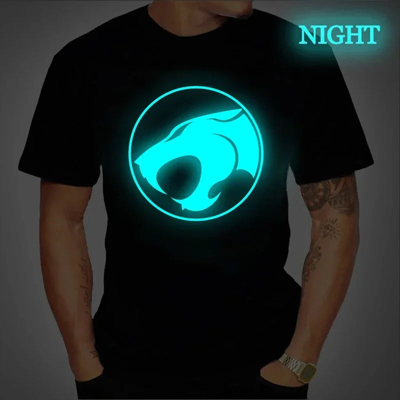 Camiseta luminosa ThunderCat para hombre, moda informal, manga corta, cuello redondo, ropa para hombre, camiseta hipster brillante ThunderCat