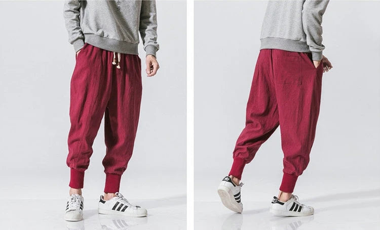 Pantalones harén de lino y algodón para hombre