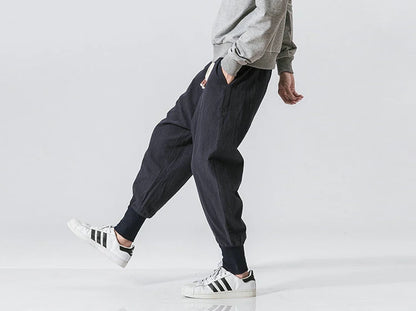Pantalones harén de lino y algodón para hombre