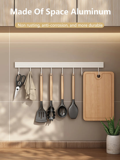 Wall Mounted Kitchen Hook Rack No-Punching Wall Hangers Rail Kitchen Utensils Rack Spoon Shovel Chopping Board Storage Rack