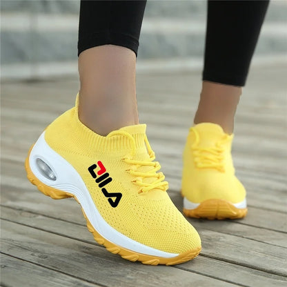 Zapatillas de tenis para mujer, de malla transpirable, con aumento de altura, sin cordones, para exteriores, con plataforma y suela gruesa