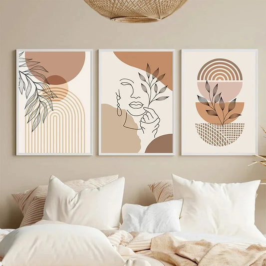 Impresiones en lienzo con bloques de colores claros y bohemios creativos, póster de arte de pared de línea minimalista nórdica para sala de estar, dormitorio y decoración del hogar