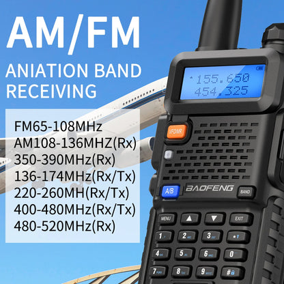 Baofeng M-5R Walkie Talkie de banda aérea de banda completa