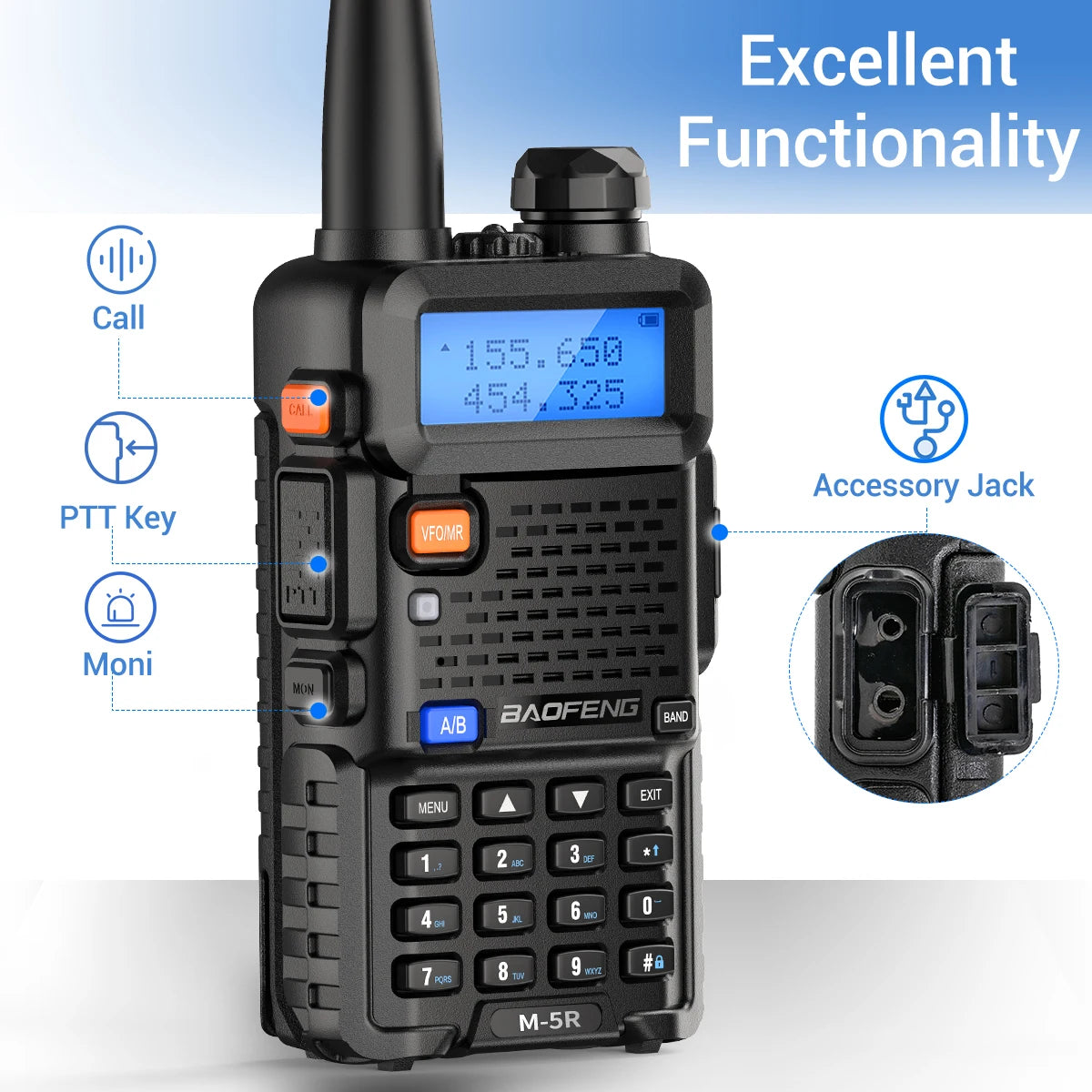 Baofeng M-5R Walkie Talkie de banda aérea de banda completa