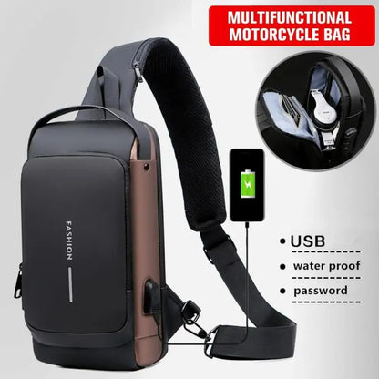 Bolso de pecho antirrobo para hombre, bandolera con carga USB